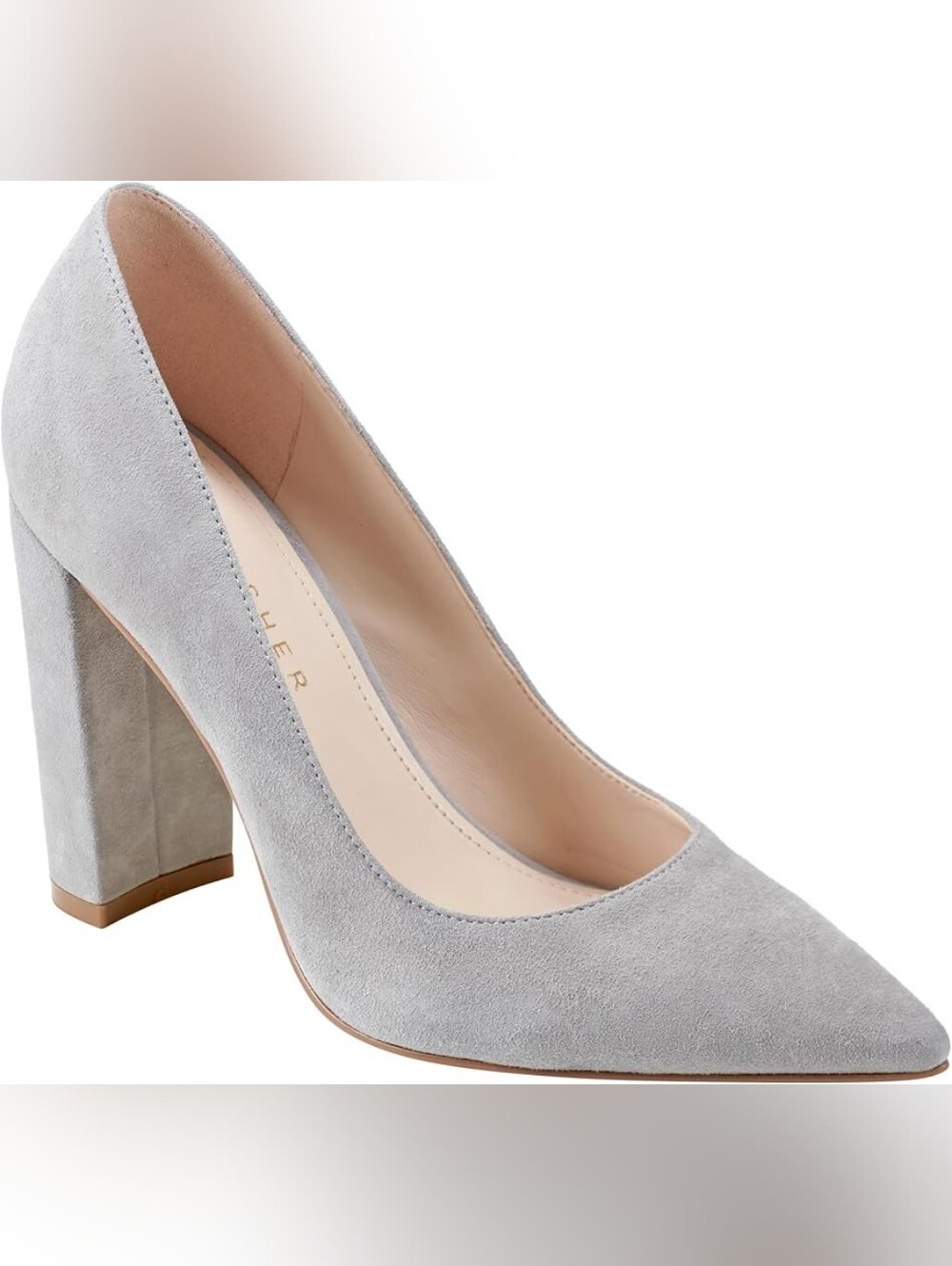 Marc Fisher Light Grey Suede Block Heel Pump